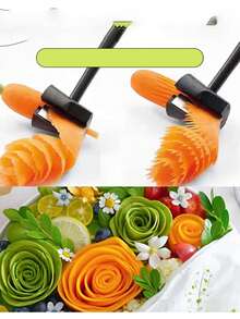 1pc Multifunctional Spiral Flower & Ribbon Maker For Kitchen Creative Food Decoration, Vegetable Slicer - Black - View 4