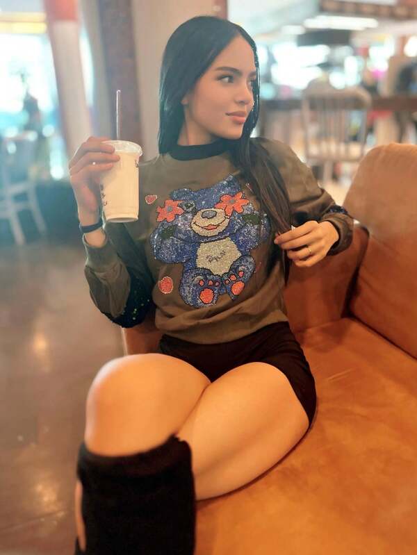 OK@Y sudadera de osito con diamante y lentejuelas