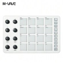 M-Vave Wireless Midi Controller With Built-In Battery, Perfectly Compatible With Mainstream Digital Audio Workstations (Daw), Backlit Silicone Button Design, Silent Pressing And Responsive, 2 Sets Of 8 360-Degree Rotating Encoders, 2 Sets Of 16 Rgb Backlit Drum Pads, Dynamic Sensing And Touch Feedback, 3.5mm Midi Output Interface, Built-In Note Repeat Function - White - View 9