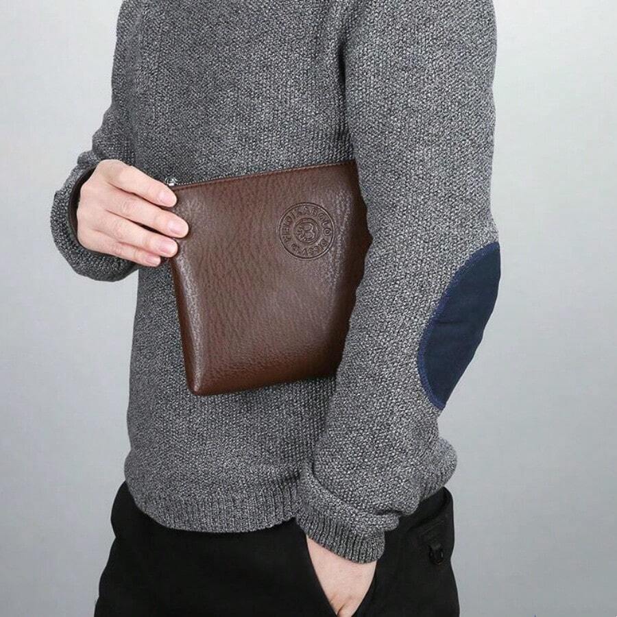 男士大容量手拿包 - 棕色 - 查看 1