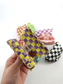 1 件女士 8 厘米亚克力玳瑁方形网格发夹，袋装包装，适合日常佩戴休闲发夹发夹发夹发夹发夹秋冬发饰女士度假装女士 - 彩色 - 查看 4