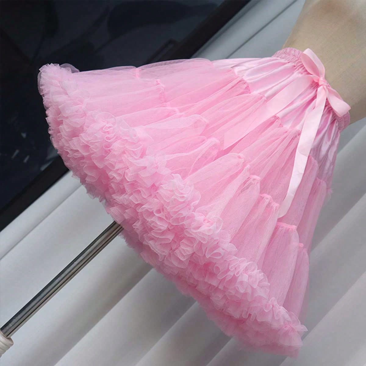 Women's Tulle Skirt, Elastic Waist Chiffon Short Slip Dress, Princess Ballet Tutu Skirt, Lining Skirt, Bubble Skirt, Adult White Dress, Suitable For Halloween, Valentine's Day, Autumn