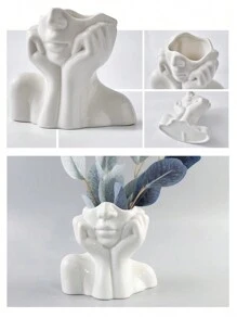 1個人形白色陶瓷花瓶，北歐風格創意手工藝術品，適用於豪華家居裝飾。 - 白色 - 查看 3