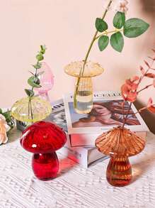 Joivida 1個創意蘑菇設計水培玻璃花瓶,桌面裝飾花藝裝飾品,香薰瓶 - 無色 - 查看 8