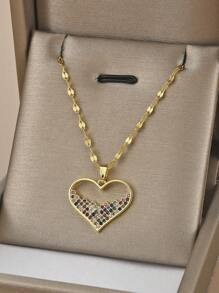 Dây Thép Không Gỉ Thời Trang Trái Tim & Kim Cương Giả Trang Trí Vòng Cổ Cho Nữ Trang Trí Hàng Ngày - Vàng - Xem 5