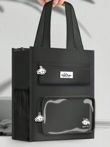 1 Bolsa De Estudio De Gran Capacidad De Lona Para Estudiantes, Beige/negro/morado/verde, Adecuada Para La Escuela Secundaria, La Escuela Media Y Adolescentes, Con Asas Y Correa Para El Hombro