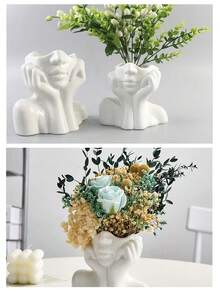 1個人形白色陶瓷花瓶，北歐風格創意手工藝術品，適用於豪華家居裝飾。 - 白色 - 查看 4