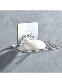 1pc Wall Mounted Soap Holder, Stainless Steel Soap Rack, Punch-Free Drain Soap Tray, Simple Soap Storage Rack For Home Bathroom, Bathroom Accessories Home Bathroom Decor Fall Decor Back To School