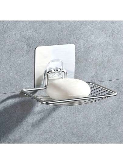 1pc Wall Mounted Soap Holder, Stainless Steel Soap Rack, Punch-Free Drain Soap Tray, Simple Soap Storage Rack For Home Bathroom, Bathroom Accessories Home Bathroom Decor Fall Decor Back To School