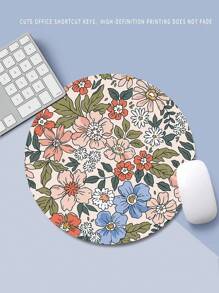 1pc Red Floral Mouse Pad With Anti-Slip Rubber Base, Round Mini Size, Compatible With Wireless Or Wired Mouse, Washable Gaming Desk Mat For Home/Office - Multicolor - View 5