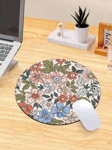 1pc Red Floral Mouse Pad With Anti-Slip Rubber Base, Round Mini Size, Compatible With Wireless Or Wired Mouse, Washable Gaming Desk Mat For Home/Office - Multicolor - View 6