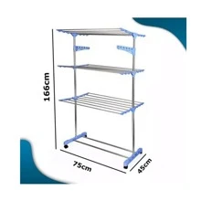 Varal De Roupa Retratil Articulado Dobravel Vertical C/ Roda - Prata e Azul - Visão 2