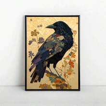 烏鴉帆布畫 - 复古風格家飾 - 黑暗烏鴉壁畫哥特式鳥類海报 - 客廳牆畫和家居裝飾的完美選擇 - 無框 - 彩色 - 查看 4