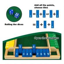 Shut The Box Dice Game, Classic 4-Sided Wooden Board Game With 12 Numbers, Suitable For 2-4 Players - Multicolor - View 8