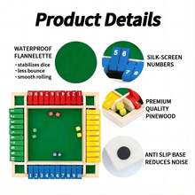 Shut The Box Dice Game, Classic 4-Sided Wooden Board Game With 12 Numbers, Suitable For 2-4 Players - Multicolor - View 5