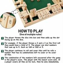 Shut The Box Dice Game, Classic 4-Sided Wooden Board Game With 12 Numbers, Suitable For 2-4 Players - Multicolor - View 6