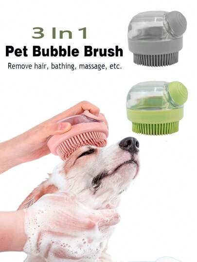 1 pieza Cepillo de masaje de silicona lindo para mascotas y cepillo de baño para mascotas: Removedor de pelo compacto y fabricante de espuma de baño - Suave para la piel de la mascota, ideal para el baño en casa y el aseo diario. Disponible en 3 colores.
