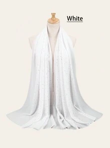 優雅1入組女士假珍珠和鑽石細節鏈條圍巾，春夏秋時尚百搭頭巾，適用於休閒、防曬或披肩 - 彩色 - 查看 3