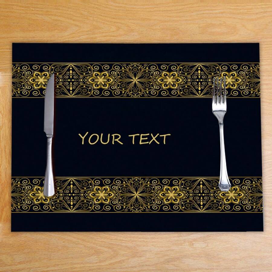 1pc Custom Text Insulated Placemat, Single-Sided Printed Linen With Gold Pattern, Suitable For Table Decoration, Housewarming Gift, Festival Gift - Gold - View 1