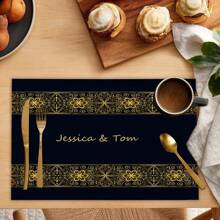 1pc Custom Text Insulated Placemat, Single-Sided Printed Linen With Gold Pattern, Suitable For Table Decoration, Housewarming Gift, Festival Gift - Gold - View 6