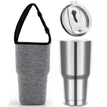 1pc Neoprene Insulated Cup Sleeve With Handle For 30oz Tumbler, Shockproof Cup Holder - Grey - View 5