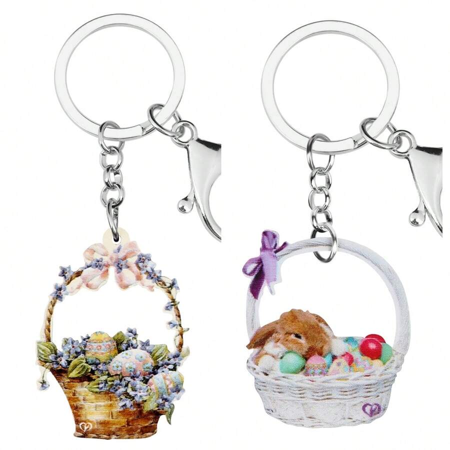 1入組亞克力復活節蛋籃鑰匙扣車鑰匙錢包珠寶新奇節日兔子禮物女孩裝飾品 - Easter Basket - 查看 1