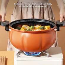 Olla De Micro Presión Con Diseño De Calabaza De 8 Litros Con Tapa, Olla De Sopa Antiadherente, Alta Capacidad, Olla De Presión Multifuncional - verde - Ver 3