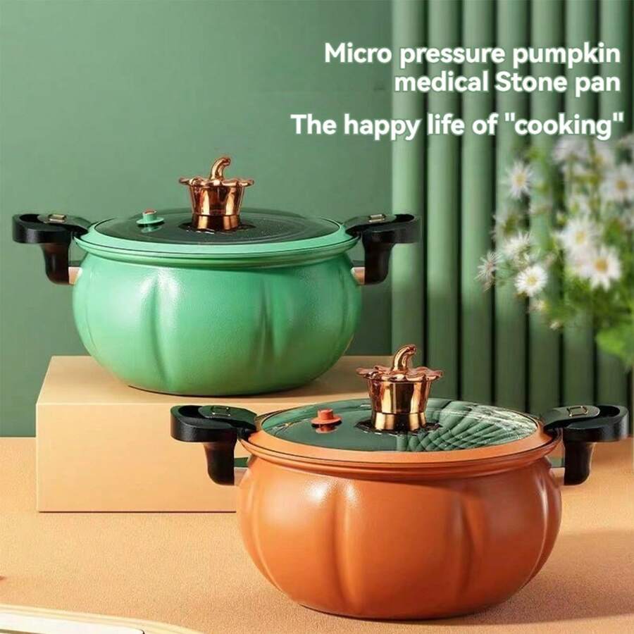 Olla De Micro Presión Con Diseño De Calabaza De 8 Litros Con Tapa, Olla De Sopa Antiadherente, Alta Capacidad, Olla De Presión Multifuncional - verde - Ver 1