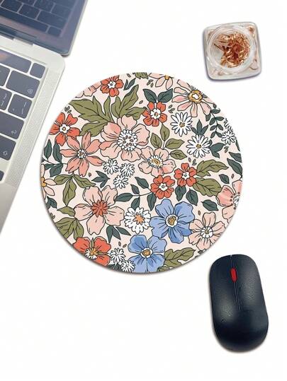 1 Miếng Đỏ  Hoa Miếng lót chuột Với Chống trượt Cao su Cơ sở , Tròn Mini Kích thước , Tương thích với Không dây Hoặc Chuột có dây , Có thể giặt được Chơi game Đệm bàn Đối với Nhà/văn phòng