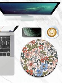 1pc Red Floral Mouse Pad With Anti-Slip Rubber Base, Round Mini Size, Compatible With Wireless Or Wired Mouse, Washable Gaming Desk Mat For Home/Office - Multicolor - View 4