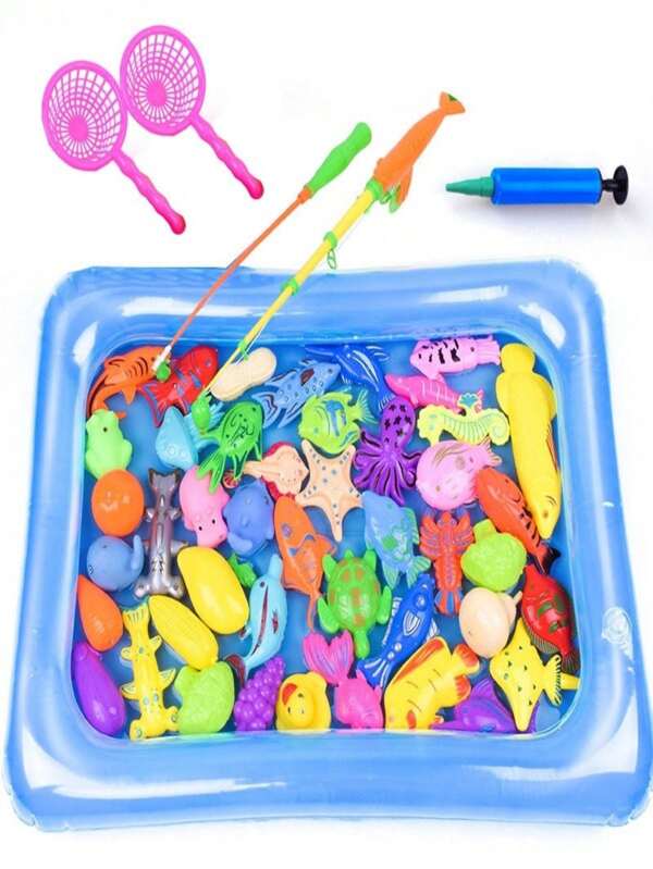 Juego de pesca magnética de lujo con 40 piezas - Conjunto inflable para piscina, actividad de desarrollo de habilidades, juguete y regalo de verano para niños de 3 a 6 años (algunos accesorios son aleatorios)