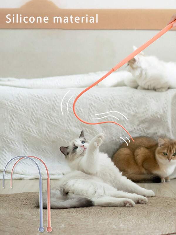 1pc Silicone Realistic Mouse Tail Cat Teaser Wand Toy, Chew Resistant Cat Toy