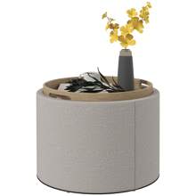 HOMCOM Round Storage Ottoman Coffee Table With Flip Top Tray, Gray Back To School Dormitory Storage - Light Grey - View 2
