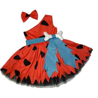 Disfraz de Cavernícola Bebe/Niña tipo Vestido Naranja con Accesorios