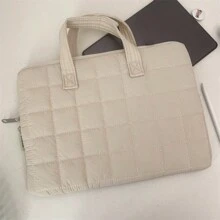 1PC Ins Style Minimalist And High-End Plaid Computer Bag, Solid Color IPad Protective Handbag Suitable For Students And Office Workers Back To School - Beige - View 7