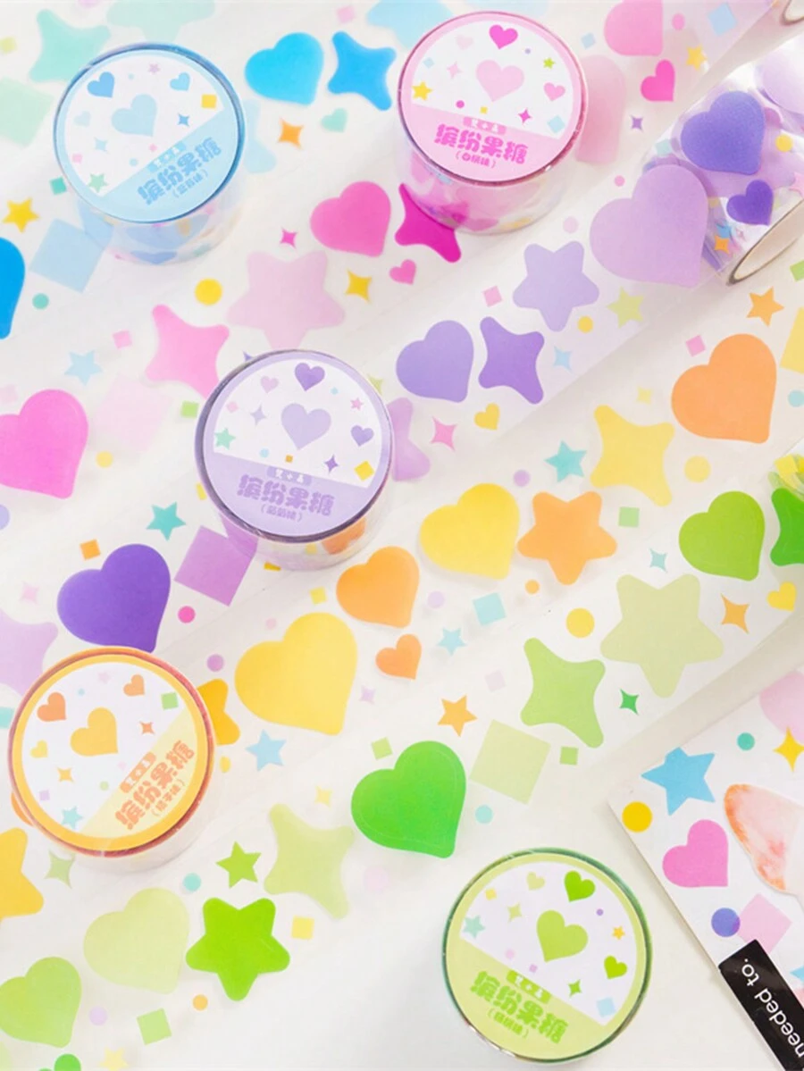 1 cuộn Kẹo màu Tim & Hình ngôi sao Không thấm nước Ruy băng Hình dán Đối với Đồ thủ công DIY Đồ trang trí , Qủa tặng Dây Quấn , Làm sổ lưu niệm , Đạn Viết nhật ký , Buổi tiệc Đồ trang trí , Trang trí Hình dán - Nhiều màu - Xem 1