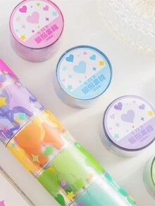 1 cuộn Kẹo màu Tim & Hình ngôi sao Không thấm nước Ruy băng Hình dán Đối với Đồ thủ công DIY Đồ trang trí , Qủa tặng Dây Quấn , Làm sổ lưu niệm , Đạn Viết nhật ký , Buổi tiệc Đồ trang trí , Trang trí Hình dán - Nhiều màu - Xem 6