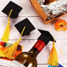 6 Packs 2024 Mini Graduation Caps With Tassels Grad Hat Cake Wine Bottle Toppers For Graduation Party Decorations - Black - View 5