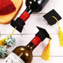 6 Packs 2024 Mini Graduation Caps With Tassels Grad Hat Cake Wine Bottle Toppers For Graduation Party Decorations - Black - View 2