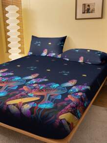 1件蘑菇印花毛絨床鋪，臥室印花床罩，床單（不含枕套） - 彩色 - 查看 2