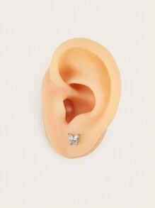 1 件时尚华丽钛钢钻石蝴蝶耳钉，适合女性日常佩戴 - 蝴蝶型 - 查看 4