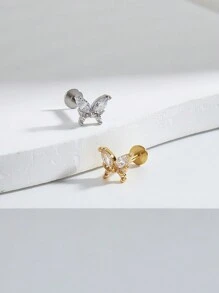 1 件时尚华丽钛钢钻石蝴蝶耳钉，适合女性日常佩戴 - 蝴蝶型 - 查看 1