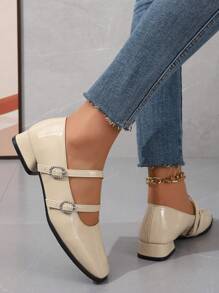 Giày cao gót mũi vuông cao cấp kiểu dáng cổ điển Mary Jane mùa xuân 2024 cho nữ theo phong cách Anh cổ điển - Màu be - Xem 4