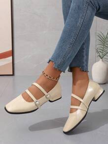 Giày cao gót mũi vuông cao cấp kiểu dáng cổ điển Mary Jane mùa xuân 2024 cho nữ theo phong cách Anh cổ điển - Màu be - Xem 5