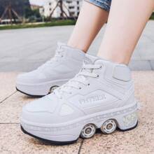 PHTEER Transformable Flashing Roller Skates, Four Wheels, Unisex Double Wheels For Students, Retractable Wheels Roller Shoes For Adults, Button Control One-Key Retractable Inline Skates For Teenagers And All Seasons