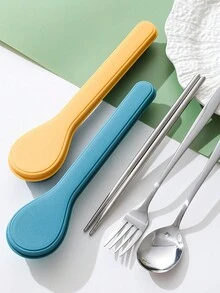 2入組攜帶式多色塊切lery盒,湯匙&筷子&叉子儲存盒,隨機色 - 彩色 - 查看 8