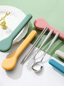 2入組攜帶式多色塊切lery盒,湯匙&筷子&叉子儲存盒,隨機色 - 彩色 - 查看 1