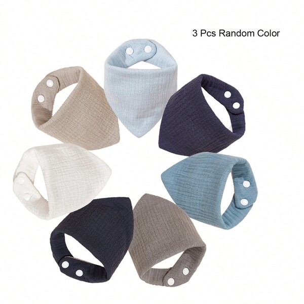 3pcs (Random Color) Soft, Breathable And Comfortable Baby Bibs For Drooling And Teething, Ideal For Both Baby Boys And Girls