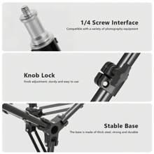 AXNEN 155cm Floor-Standing Tripod Stand Adjustable Length Professional Photography Accessior Stand,1/4 Screw Interface Suitable For Digital Camera,Camcorder,Phone Holder,Fill Light,Living Streaming,Professional Photography,Outdoor Shooting,Indoor Recording - Black and White - View 8