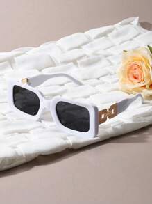 Retro Square Plastic Unisex Sunglasses, Fashionable Classic Style For Outdoor Activities, Beaches, Holidays, Uv Protection Elegant Sunglasses Beach Sun Glasses Beach Accessories For Women Sun Glasses Sunglasses Shades Fashionable Shade Elegant Outfit Family Outings Travel Vacation Holiday For Summer Beach Vacation,Outdoor,Travel - White - View 2